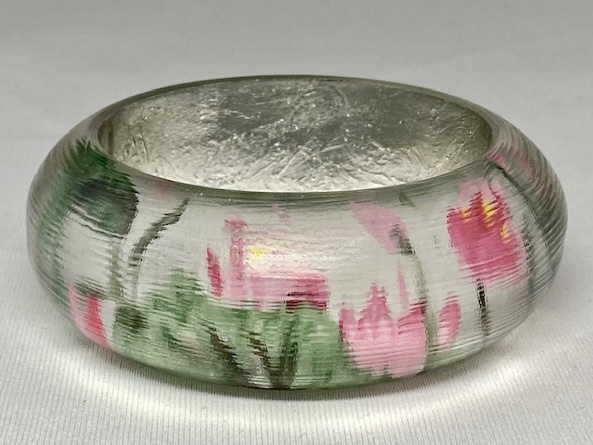 LG118 handpainted pink flowers lucite bangle